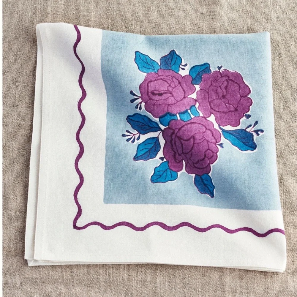Rosy floral napkins pair of 2